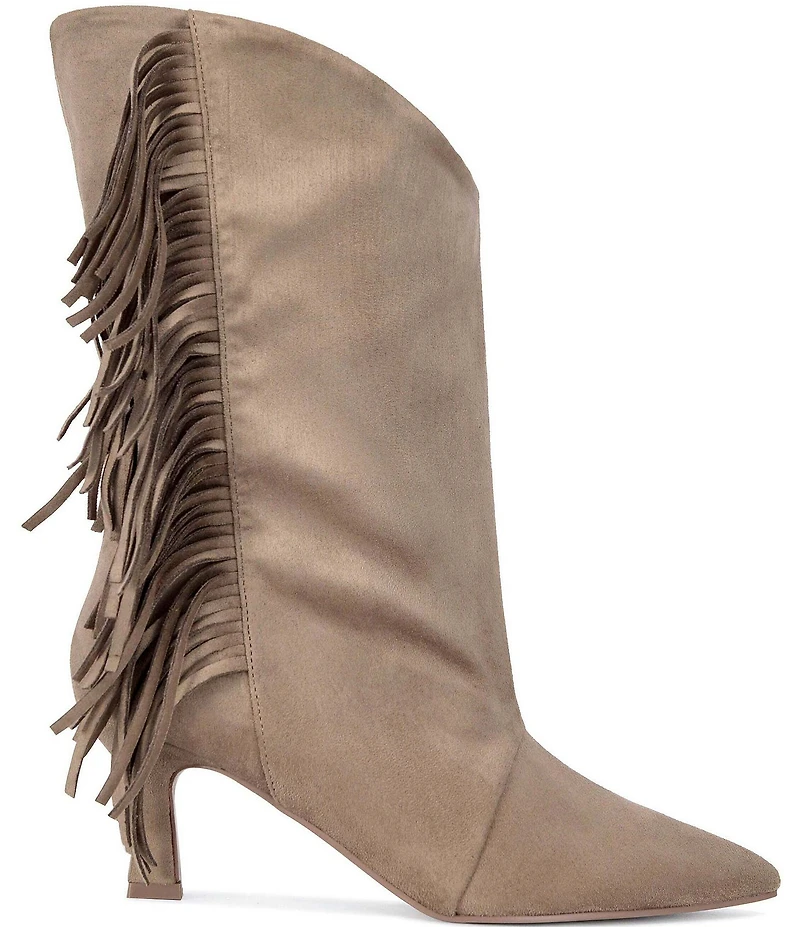 Azalea Wang Sariah Fringed Pointed Toe Kitten Heel Boots