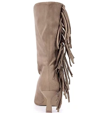 Azalea Wang Sariah Fringed Pointed Toe Kitten Heel Boots