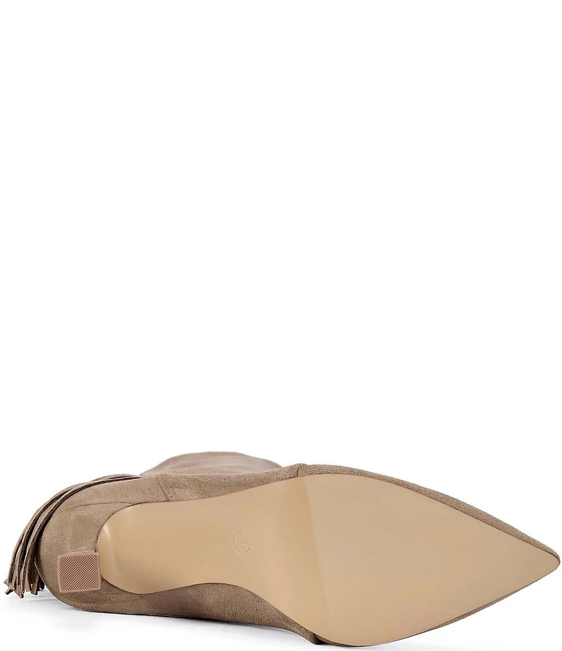 Azalea Wang Sariah Fringed Pointed Toe Kitten Heel Boots