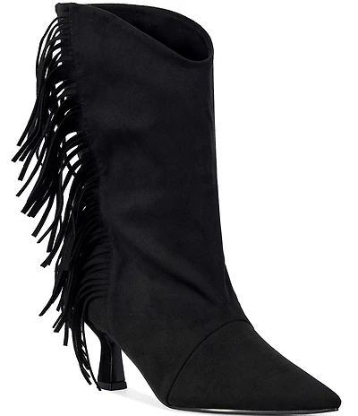 Azalea Wang Sariah Fringed Pointed Toe Kitten Heel Boots