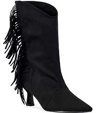 Azalea Wang Sariah Fringed Pointed Toe Kitten Heel Boots