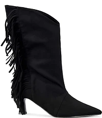 Azalea Wang Sariah Fringed Pointed Toe Kitten Heel Boots