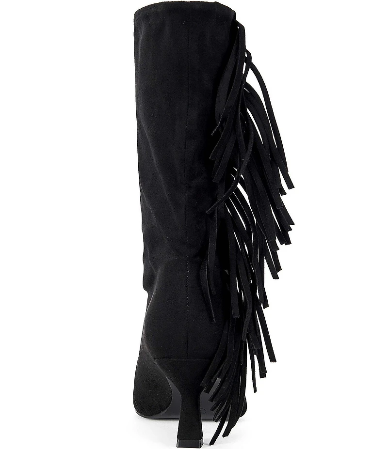 Azalea Wang Sariah Fringed Pointed Toe Kitten Heel Boots