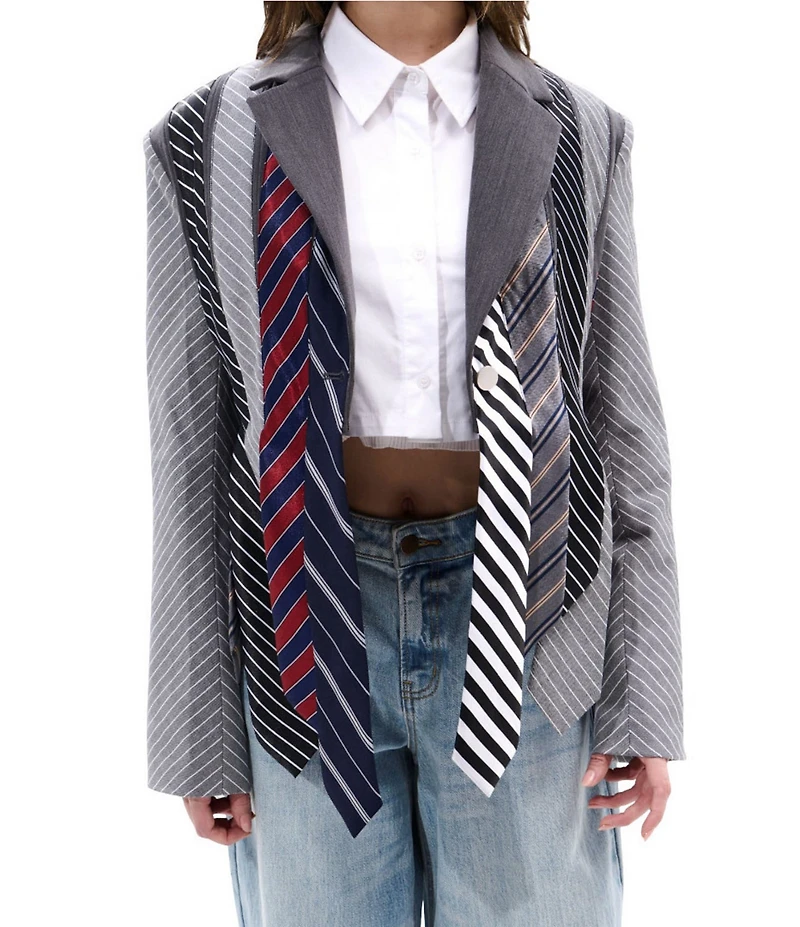 Azalea Wang Savior Stripe Pattern Notch Collar Lightweight Button Front Jacket