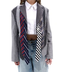 Azalea Wang Savior Stripe Pattern Notch Collar Lightweight Button Front Jacket