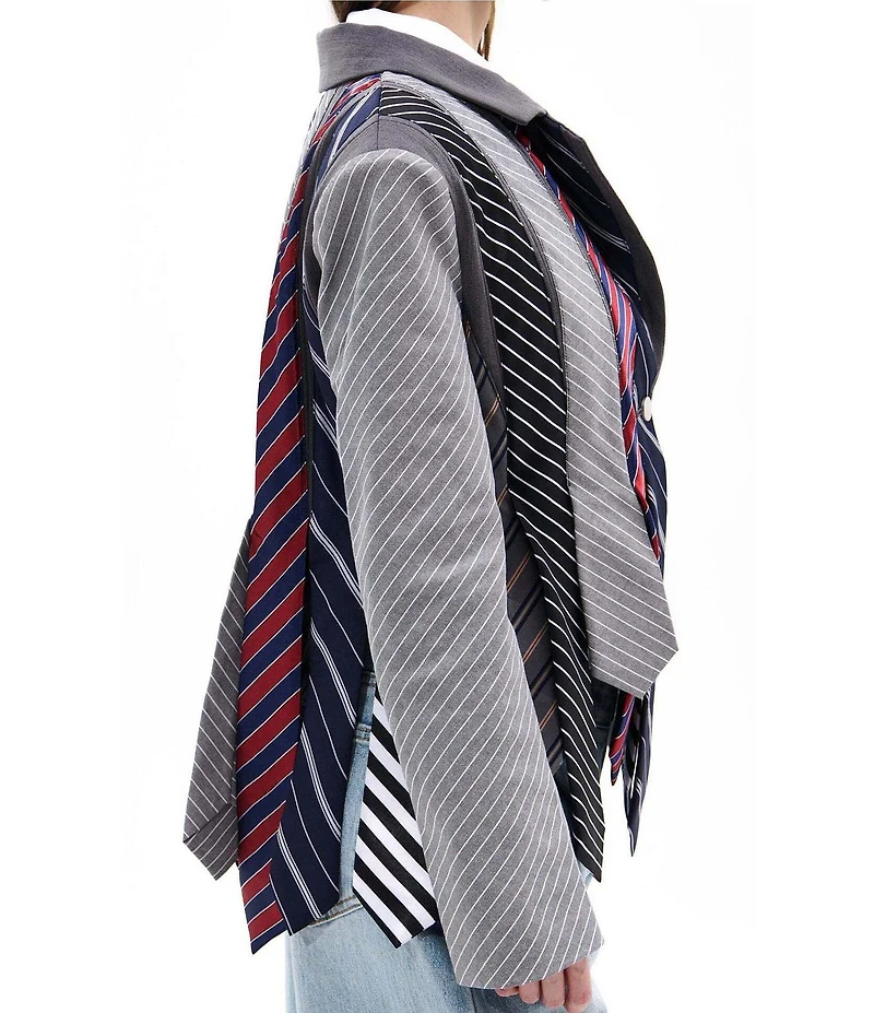 Azalea Wang Savior Stripe Pattern Notch Collar Lightweight Button Front Jacket