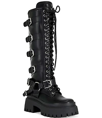 Azalea Wang Saxen Multi Strap Lace Up Tall Combat Boots