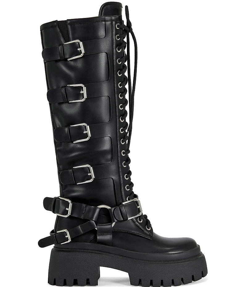 Azalea Wang Saxen Multi Strap Lace Up Tall Combat Boots