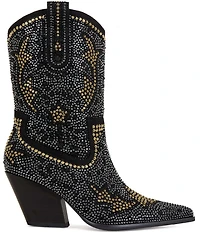 Azalea Wang Scott Rhinestone Embellished Western Booties