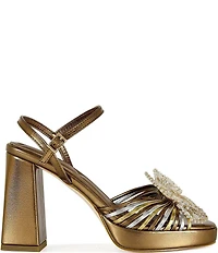 Azalea Wang Seraphina Metallic Ornamented Block Heel Sandals