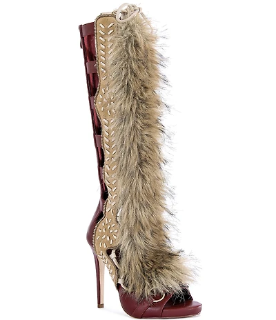 Azalea Wang Shaine Faux Fur Tall Gladiator Stiletto Sandals