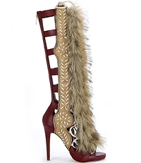 Azalea Wang Shaine Faux Fur Tall Gladiator Stiletto Sandals
