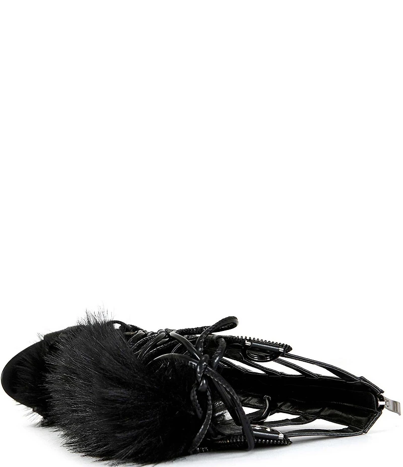 Azalea Wang Shaine Faux Fur Tall Gladiator Stiletto Sandals