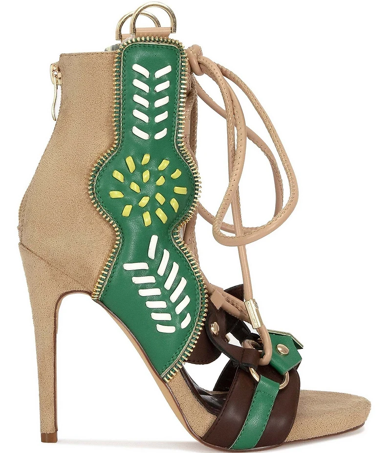 Azalea Wang Shainia Boho Lace Up Back Zip Bootie Sandals