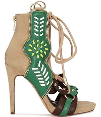 Azalea Wang Shainia Boho Lace Up Back Zip Bootie Sandals