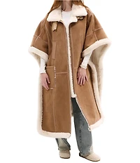 Azalea Wang Shearling Faux Fur Collared Long Poncho