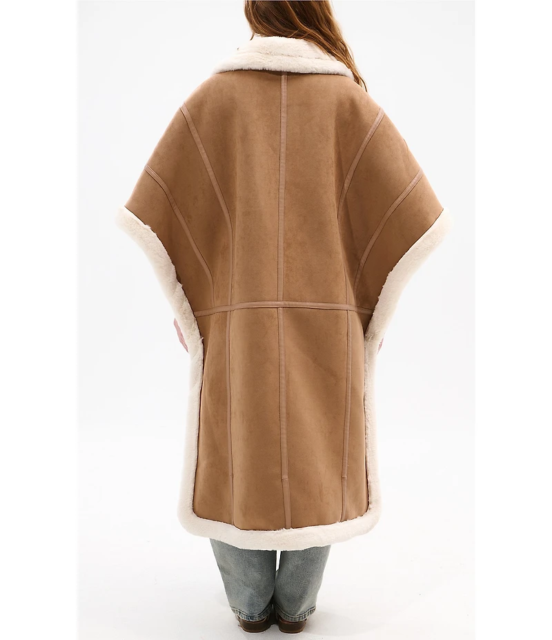 Azalea Wang Shearling Faux Fur Collared Long Poncho