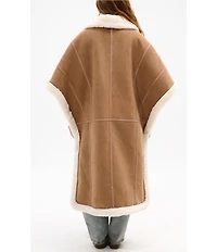 Azalea Wang Shearling Faux Fur Collared Long Poncho