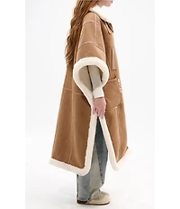 Azalea Wang Shearling Faux Fur Collared Long Poncho