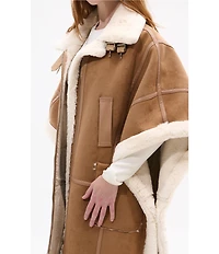 Azalea Wang Shearling Faux Fur Collared Long Poncho