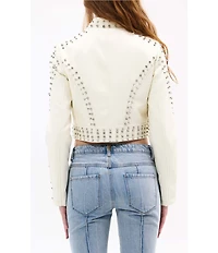 Azalea Wang Silvia Studded Stand Collar Zip Front Moto Jacket