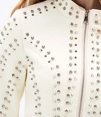 Azalea Wang Silvia Studded Stand Collar Zip Front Moto Jacket