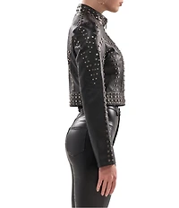 Azalea Wang Silvina Studded Stand Collar Fitted Moto Crop Jacket