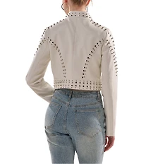 Azalea Wang Silvina Studded Stand Collar Fitted Moto Crop Jacket