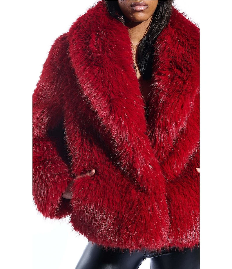 Azalea Wang Simona Faux Fur Oversize Shawl Collar Open Front Jacket