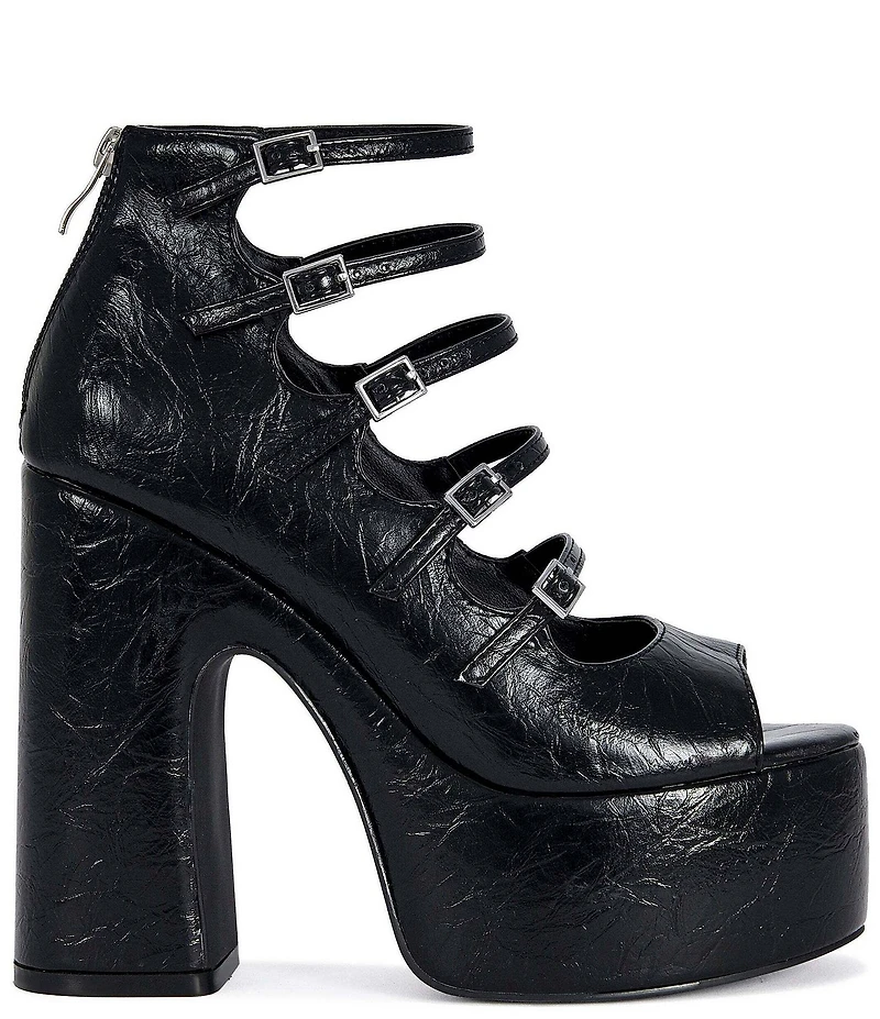 Azalea Wang Smitten Multi Strap Peep Toe Platform Block Heel Mary Janes