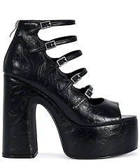 Azalea Wang Smitten Multi Strap Peep Toe Platform Block Heel Mary Janes