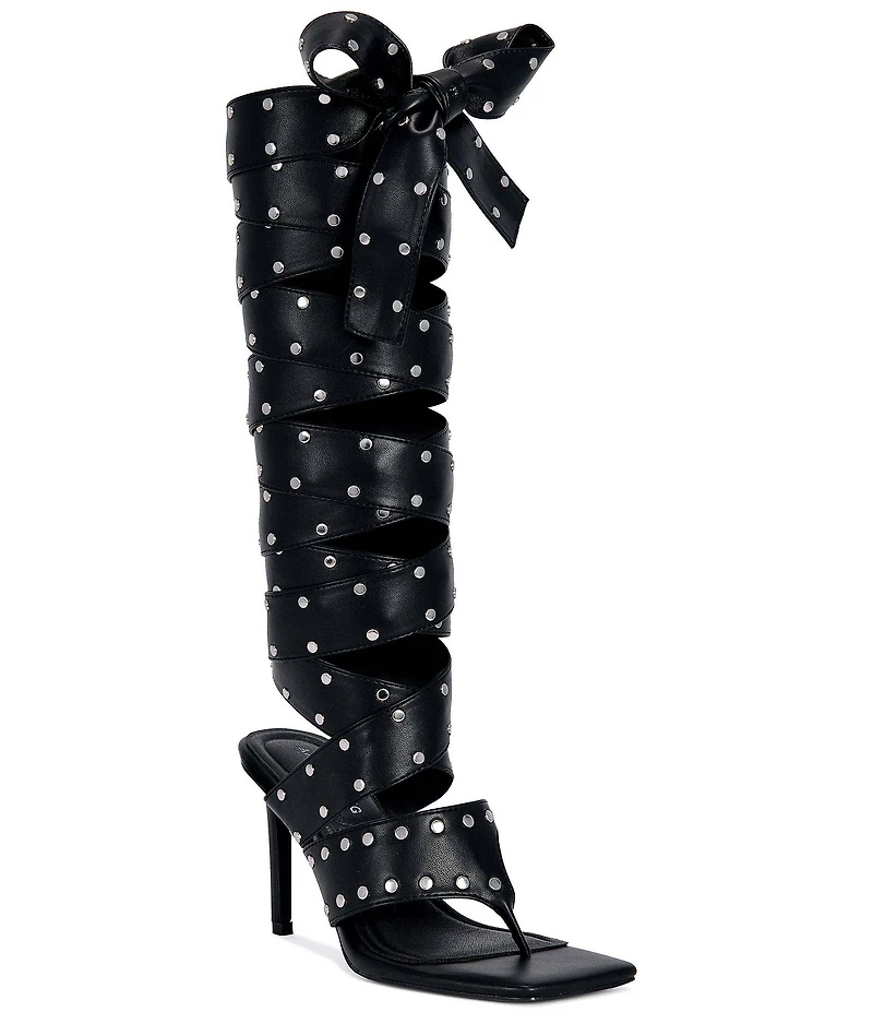 Azalea Wang Sodalite Studded Wraparound Square Toe Thong Sandals
