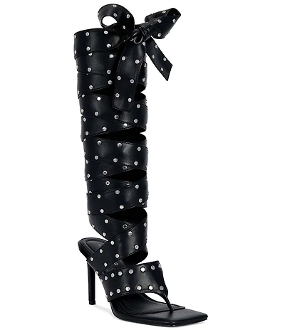 Azalea Wang Sodalite Studded Wraparound Square Toe Thong Sandals