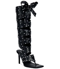 Azalea Wang Sodalite Studded Wraparound Square Toe Thong Sandals