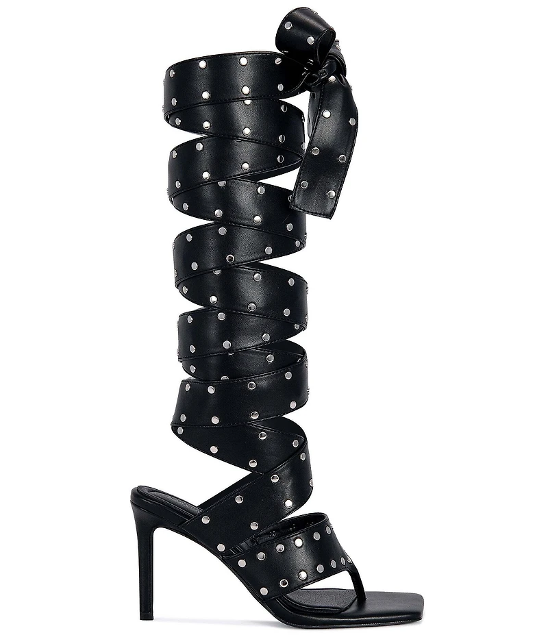 Azalea Wang Sodalite Studded Wraparound Square Toe Thong Sandals