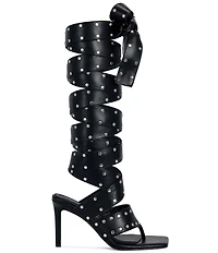 Azalea Wang Sodalite Studded Wraparound Square Toe Thong Sandals