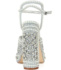 Azalea Wang SomethingBlue Pearl and Rhinestone Ornamented Platform Dress Sandals