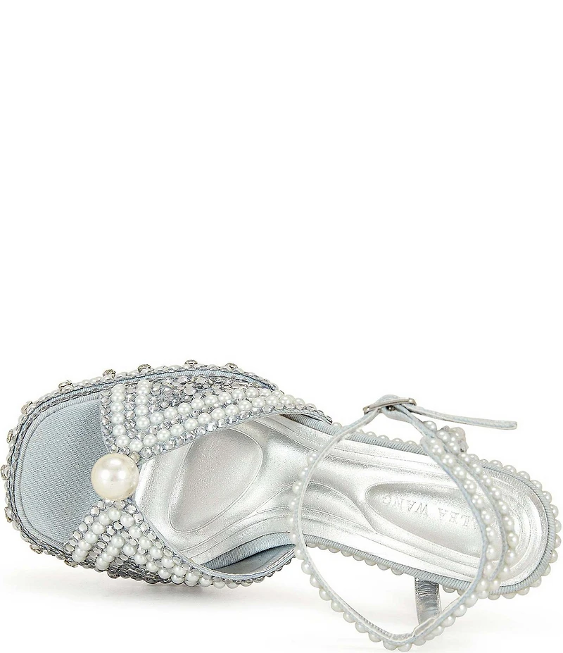 Azalea Wang SomethingBlue Pearl and Rhinestone Ornamented Platform Dress Sandals