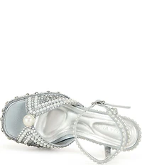 Azalea Wang SomethingBlue Pearl and Rhinestone Ornamented Platform Dress Sandals