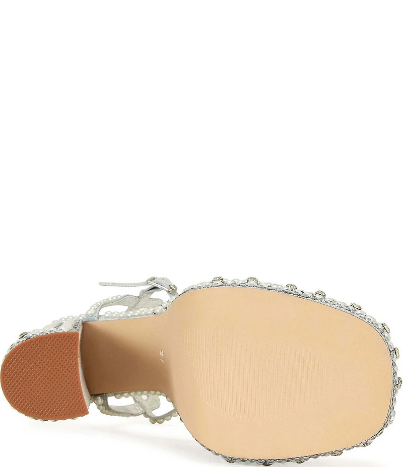 Azalea Wang SomethingBlue Pearl and Rhinestone Ornamented Platform Dress Sandals