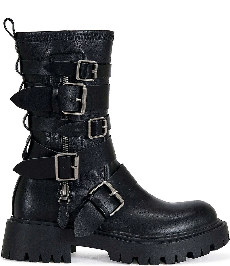 Azalea Wang Spridy Buckle Hardware Chunky Sole Combat Mid Calf Boots