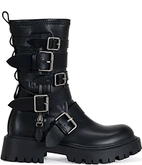 Azalea Wang Spridy Buckle Hardware Chunky Sole Combat Mid Calf Boots