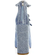 Azalea Wang Sprout Denim Bow Ankle Warap Platform Block Heel Mary Jane Pumps