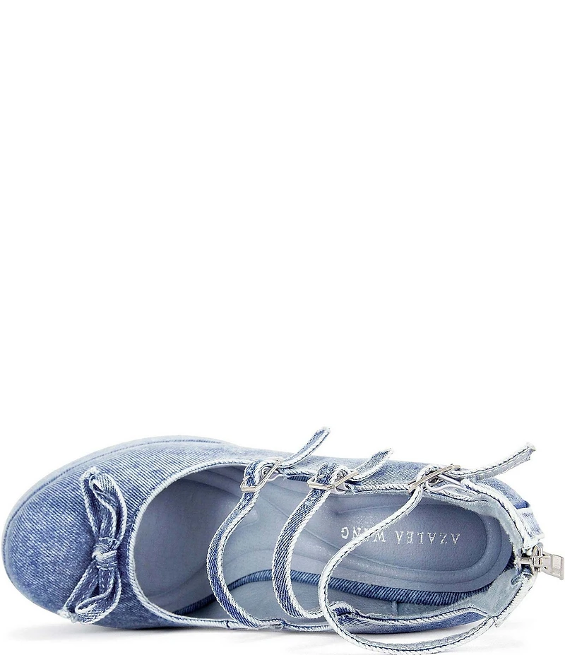 Azalea Wang Sprout Denim Bow Ankle Warap Platform Block Heel Mary Jane Pumps