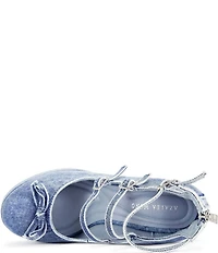 Azalea Wang Sprout Denim Bow Ankle Warap Platform Block Heel Mary Jane Pumps