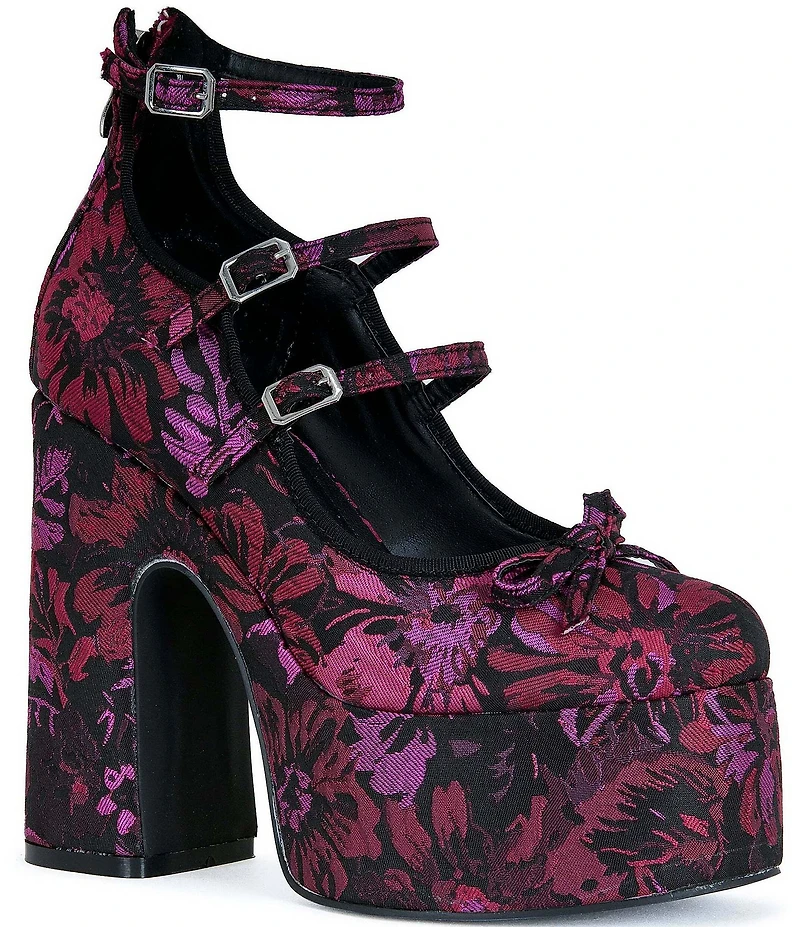 Azalea Wang Sprout Floral Ankle Strap Platform Bow Pumps