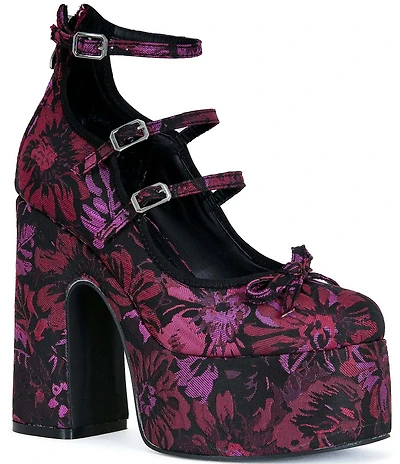 Azalea Wang Sprout Floral Ankle Strap Platform Bow Pumps
