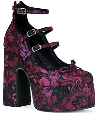 Azalea Wang Sprout Floral Ankle Strap Platform Bow Pumps
