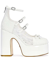 Azalea Wang Sprout Lace Platform Block Heel Ankle Strap Mary Jane Bow Pumps