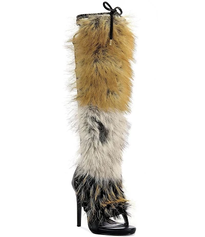 Azalea Wang Stamos Faux Fur Laced Tall Sandals
